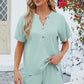 Adryane Jay Notched Button Detail Dropped Shoulder Top and Shorts Set