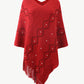One Size Pearl Trim V-Neck Fringe Hem Poncho