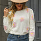Malibu Dreams Flower Pattern Round Neck Short Sleeve Pullover Sweater