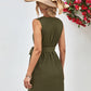 Buttoned V-Neck Belted Sleeveless Mini Dress