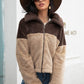 Two-Tone Collared Neck Fuzzy Jacket