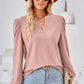 Ruched Notched Long Sleeve T-Shirt