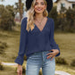 Full Size V-Neck Flounce Sleeve Blouse