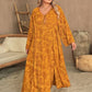 Plus Size Printed Slit Long Sleeve Dress