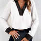 Women's Ava Contrast Trim V-Neck Long Sleeve Blouse