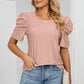 Eyelet Round Neck Puff Sleeve T-Shirt