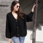 Women's TrendiStyles Rib-Knit Balloon Sleeve Cardigan