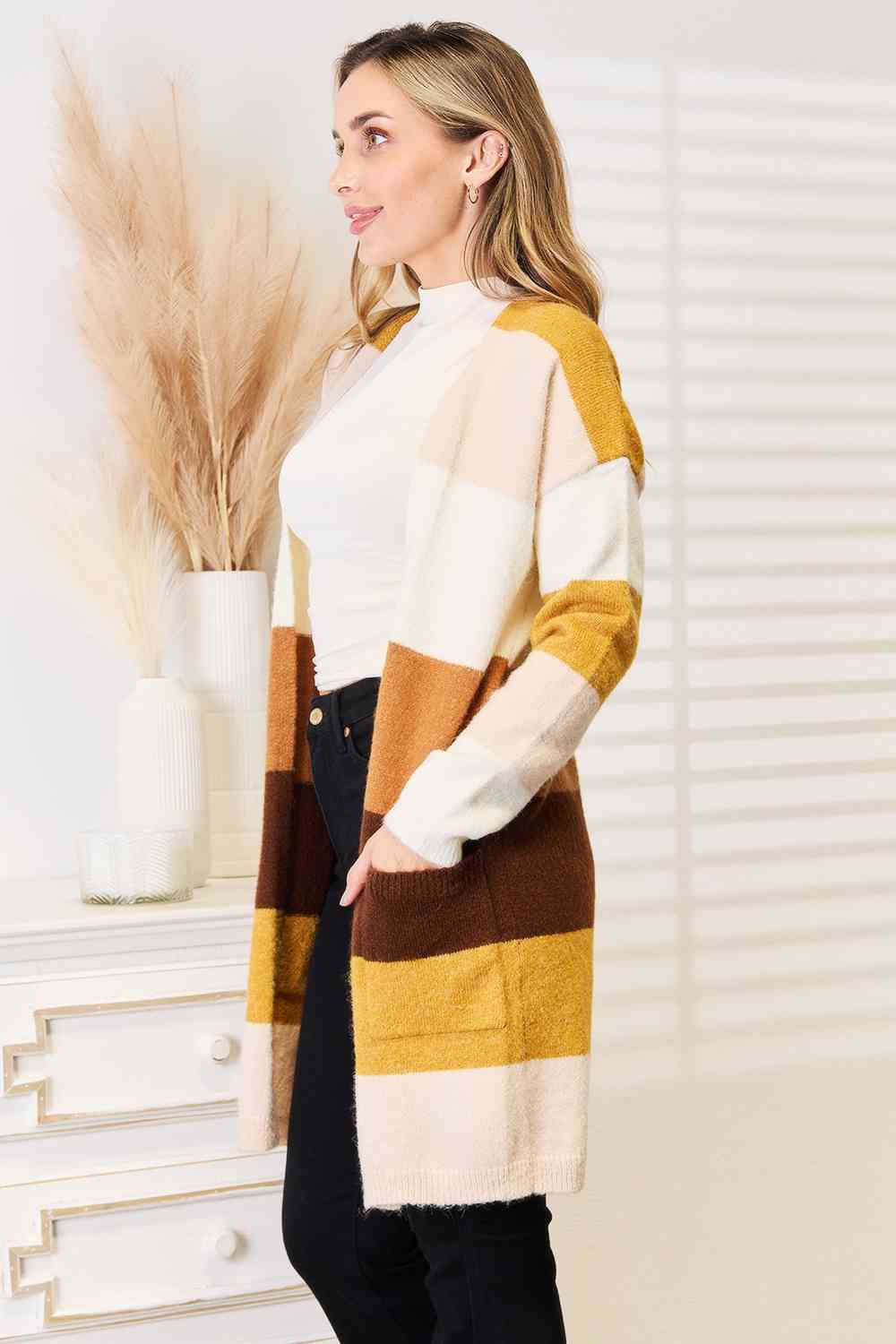 Woven Right Color Block Dropped Shoulder Cardigan *