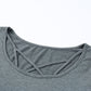 Full Size Gray Strappy Round Neck Long Sleeve Top