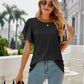 Full Size Eyelet Flutter Sleeve Round Neck Top