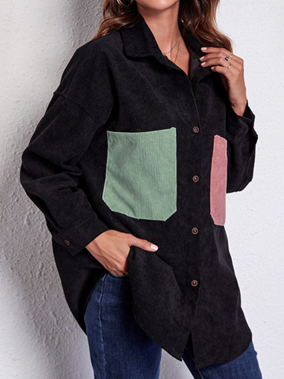 Women's Patch Pocket Dropped Shoulder Shirt Jacket