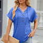 Half Button Drawstring Short Sleeve Hooded T-Shirt