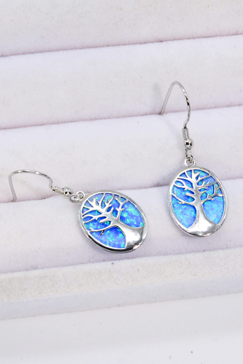 Opal Blue Platinum-Plated Drop Earrings | Tree of Life