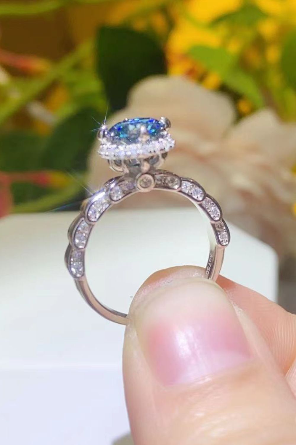 925 Sterling Silver 1 Carat Moissanite Cluster Ring