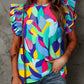 Women's Printed Round Neck Butterfly-Short Sleeve Top