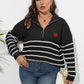 Plus Size Zip-Up Striped Sweater