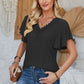 Eyelet Applique V-Neck Cap Sleeve T-Shirt