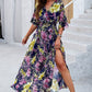 Printed Tied Half Sleeve Slit Dress