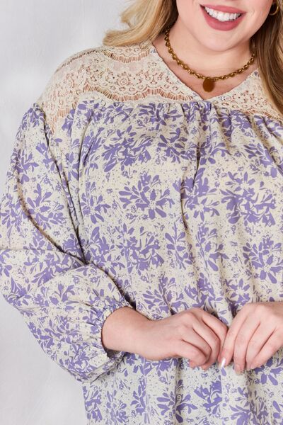 Hailey & Co Full Size Lace Detail Printed Blouse *