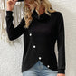 Decorative Button Turtleneck Long Sleeve T-Shirt