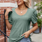 Eyelet Ruffled Round Neck T-Shirt