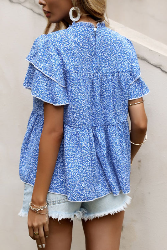 Women's Ditsy Floral Layered Flutter Sleeve Blouse
