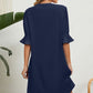 Notched Flounce Sleeve Mini Dress