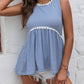 Women's Striped Lace Trim Round Neck Tank