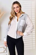 Double Take Color Block Curved Hem Shirt *