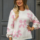 Hannah&Mea Floral Print Round Neck Dropped Shoulder Pullover Sweater