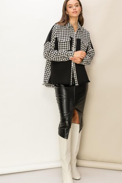 HYFVE Houndstooth Contrast Raw Hem Jacket *