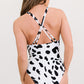 Full Size Animal Print Halter Neck Crisscross Back One-Piece Swimsuit