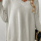 Slit V-Neck Dropped Shoulder Sweater
