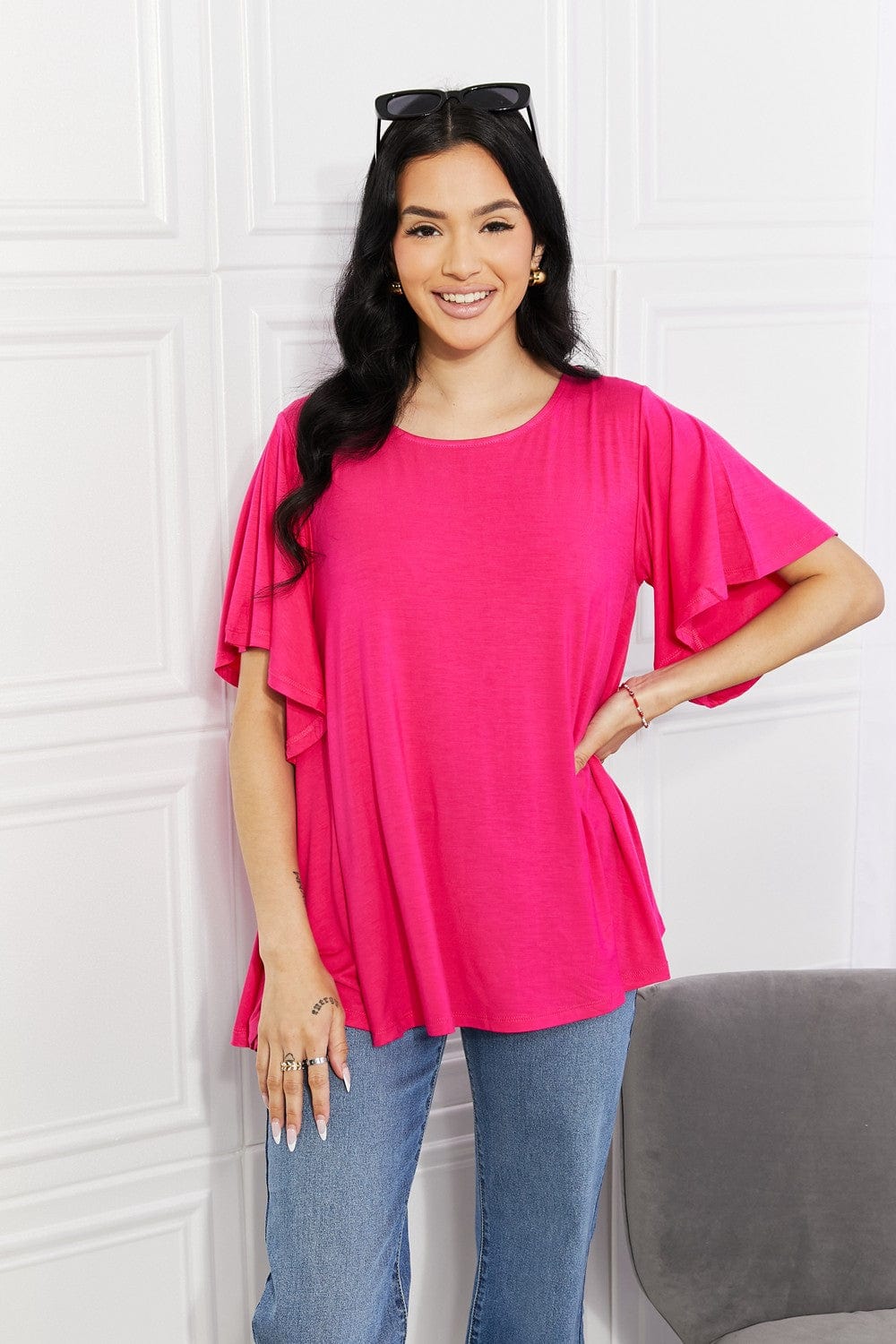 Yelete Full Size More Than Words Flutter Short Sleeve Top