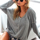 BiBi Contrast Stitching V-Neck Long Sleeve T-Shirt - Brand BiBi