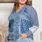 Adelisa & Yehn Plus Size V-Neck Printed Raglan Sleeve Blouse