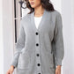 Button Up Charcoal Gray Long Sleeve Cardigan with Pockets