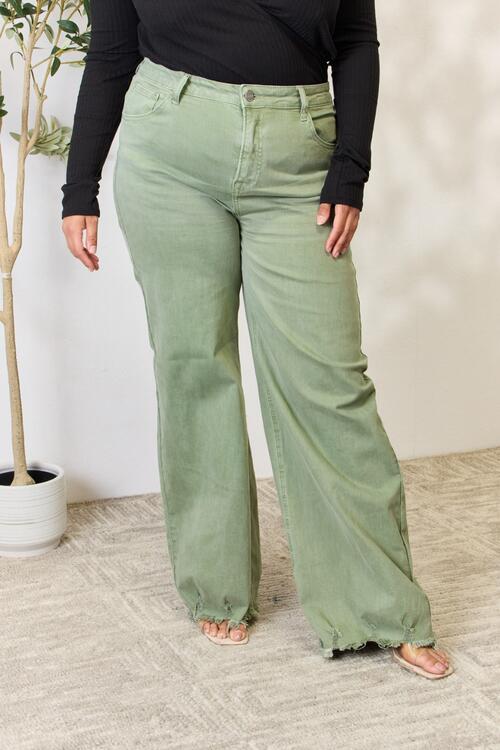 RISEN Full Size Raw Hem Wide-Leg Jeans *