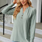 Full Size Notched Neck Long Sleeve Buttoned Blouse