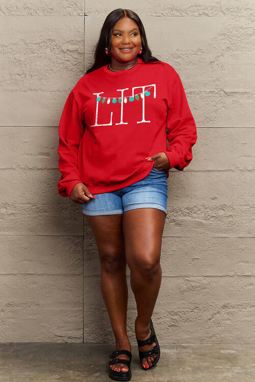 Simply Love Full Size Christmas Themed LIT Long Sleeve Sweatshirt