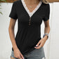 LAQUITETA Lace Trim V-Neck Short Sleeve Blouse