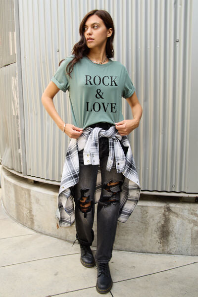 Simply Love Full Size ROCK ＆ LOVE Short Sleeve T-Shirt *