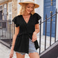 Full Size Buttoned V-Neck Ruffle Trim Top