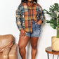 Double Take Full Size Plaid Curved Hem Shirt Jacket with Breast Pockets