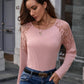 Lace Trim Round Neck Raglan Sleeve Tee