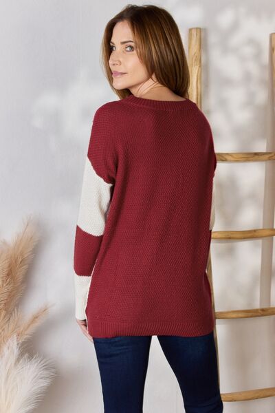 Hailey & Co Full Size Color Block Dropped Shoulder Knit Top *