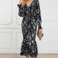 Full Size Printed V-Neck Smocked Midi Dress