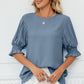 Frill Round Neck Lantern Sleeve T-Shirt