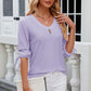 Eyelet Drawstring V-Neck Half Sleeve T-Shirt