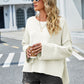High-Low Slit Round Neck Long Sleeve Sweater